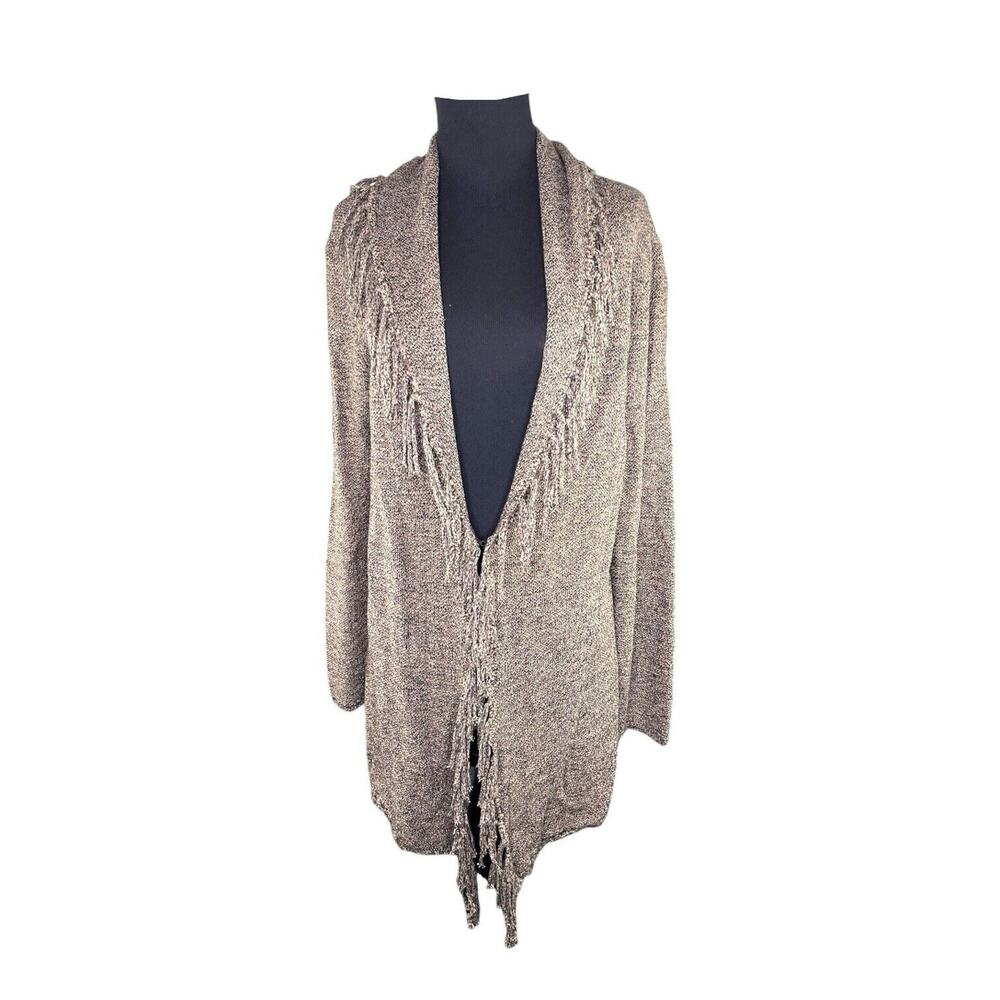 Nic & Zoe Womens Open Front Fringe Shawl Collar Knit Cardigan Asymmetrical Sz XL